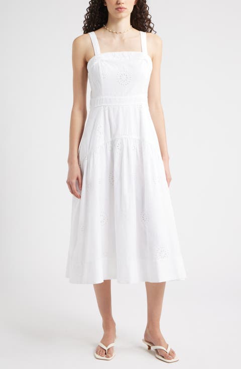 Removable Strap Eyelet Embroidery Midi Dress