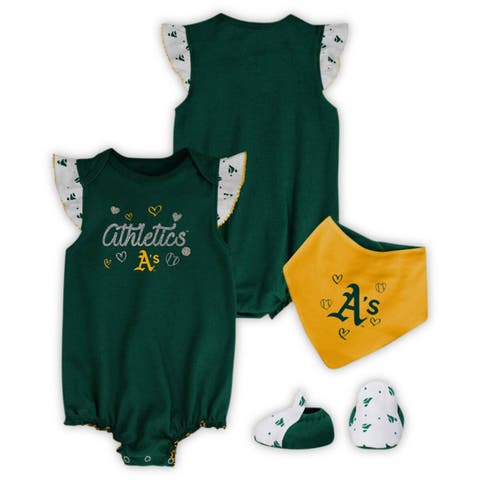 Girls Newborn & Infant Green Oakland Athletics 3-Piece Home Plate Bodysuit Bib & Booties Set