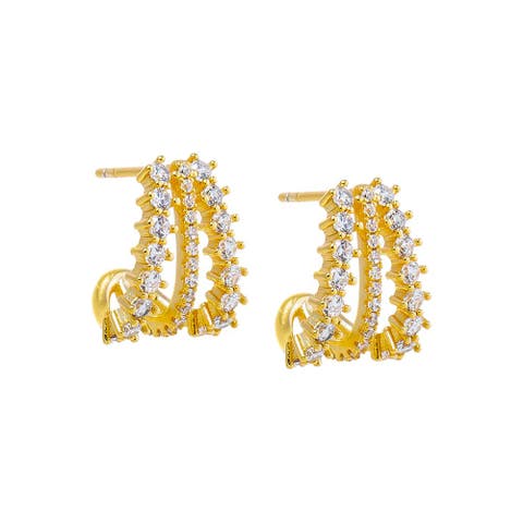 CZ & Pave Triple Cage Stud Earring
