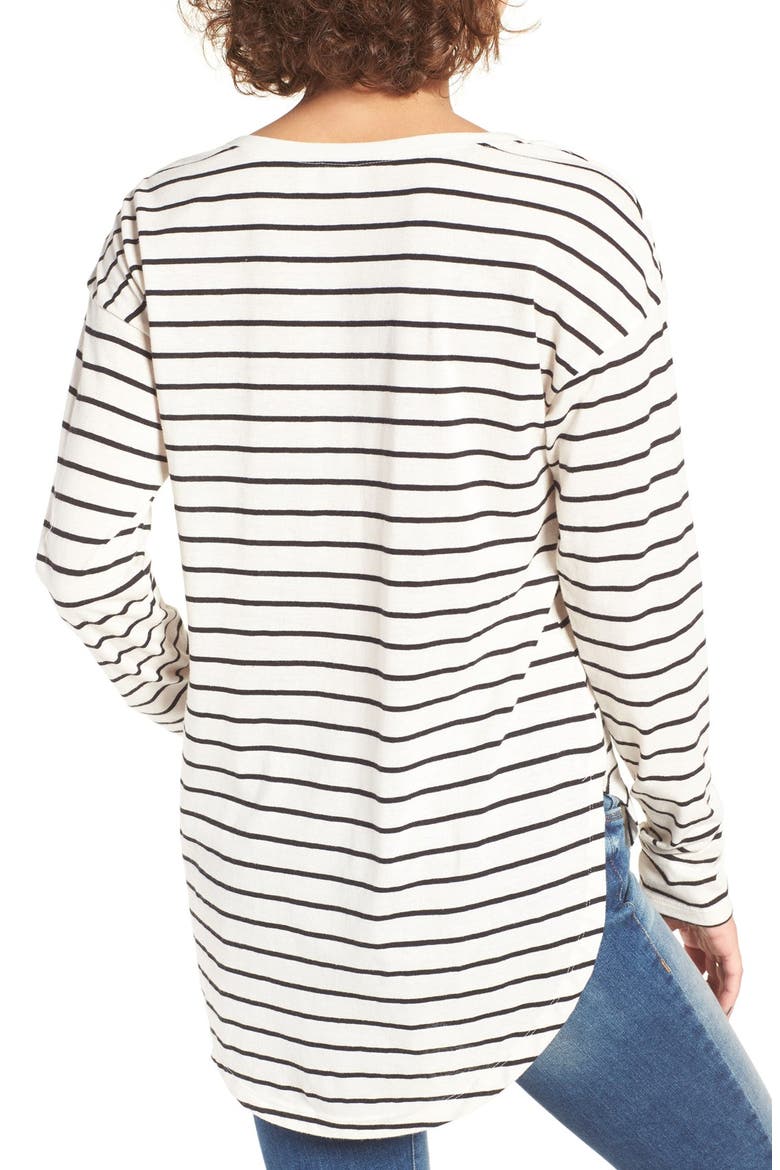 V-Neck Long Sleeve Stripe Tee, Alternate, color, IVORY EGRET TINY STRIPE