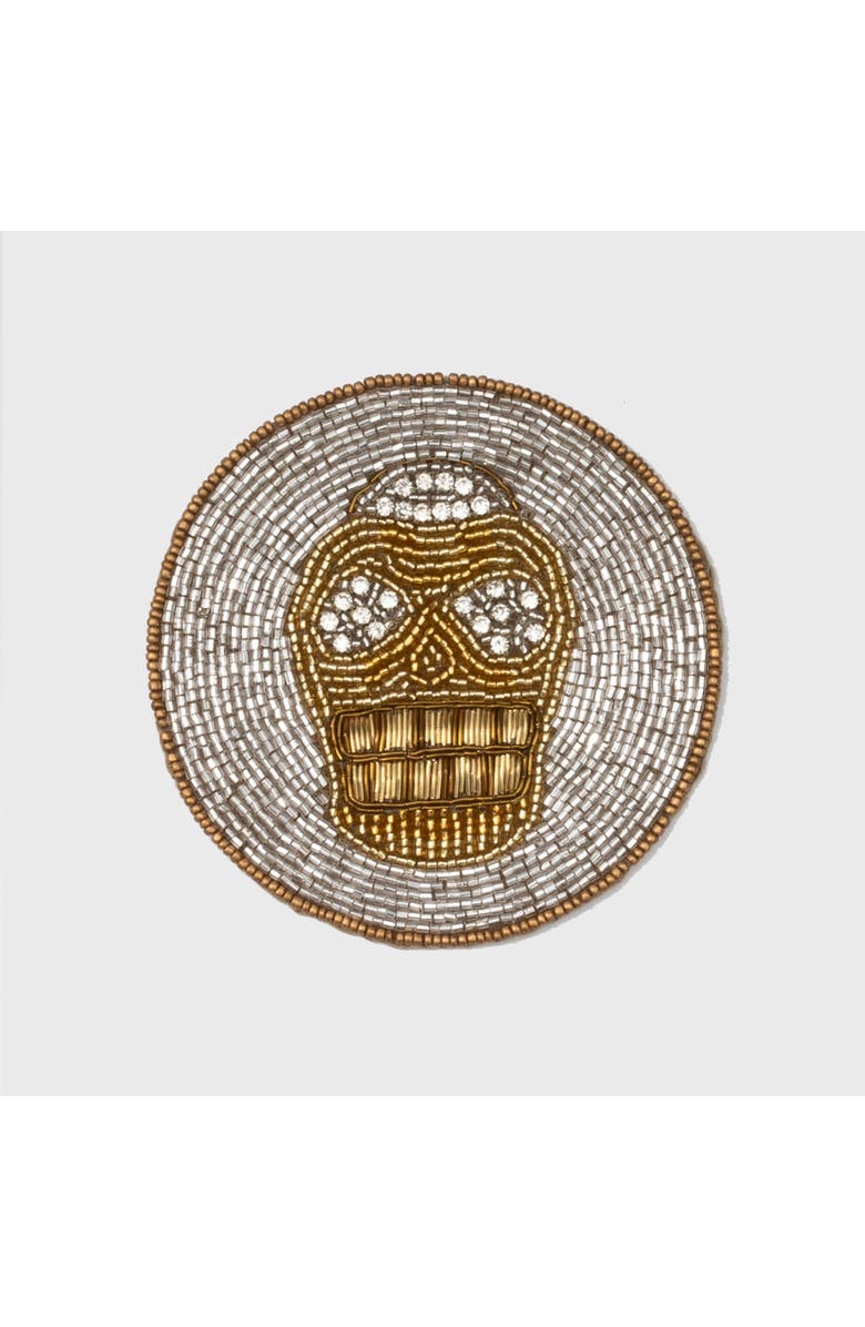Joanna Buchanan Hand beaded or woven coasters, Alternate, color, Silver Skull