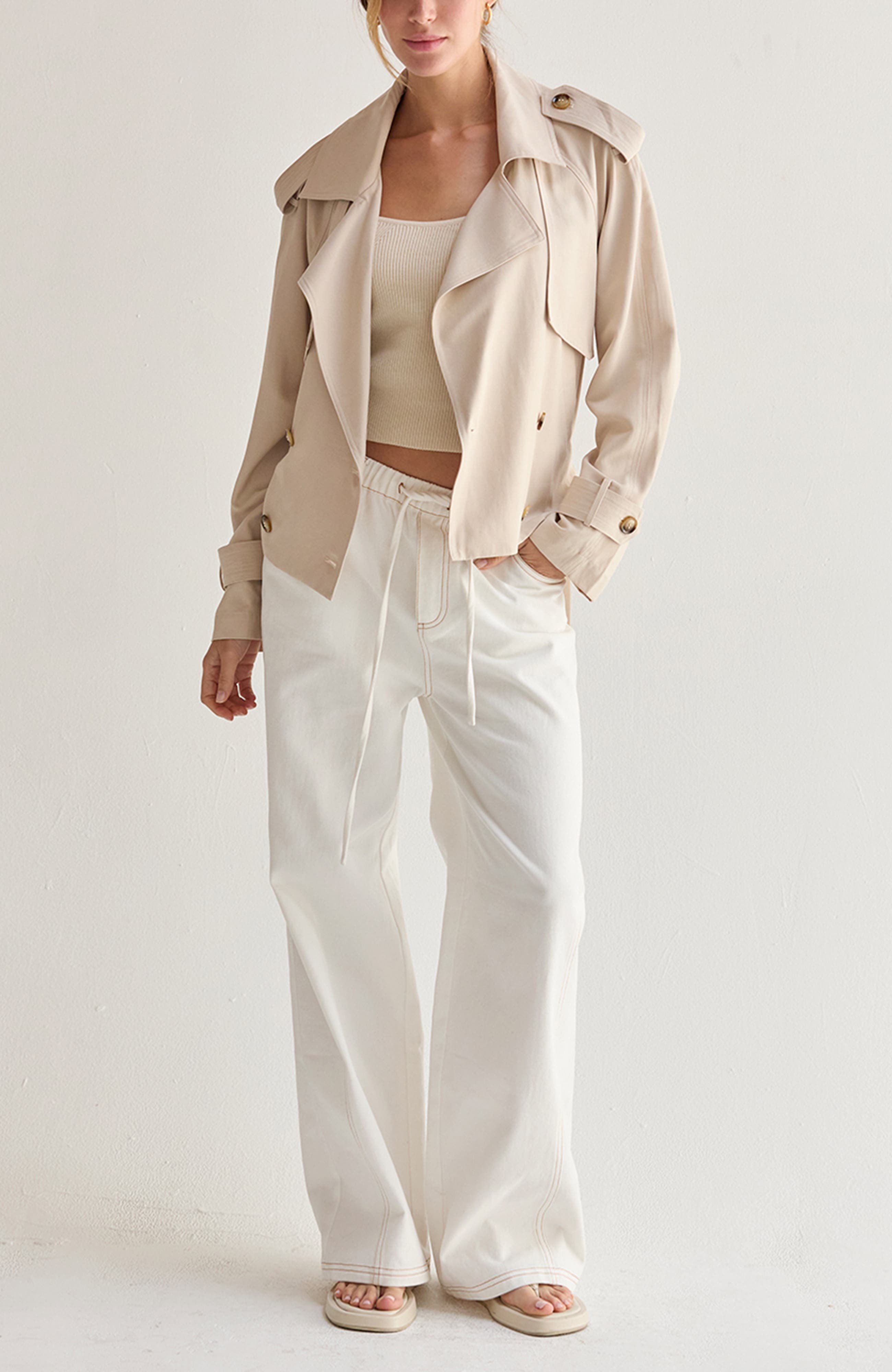 Double Breasted Crop Trench Coat - image 2