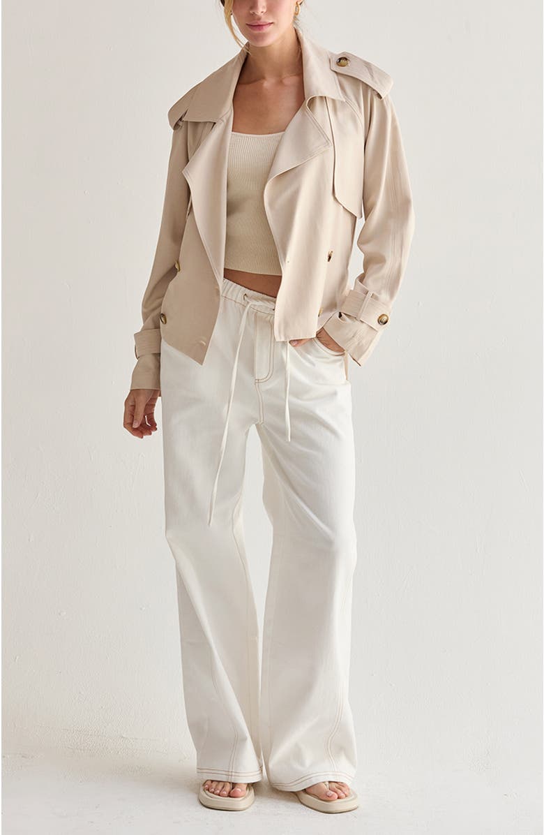 CRESCENT Double Breasted Crop Trench Coat, Alternate, color, Bone