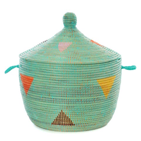 Aqua Teranga Triangles Lidded Storage Basket