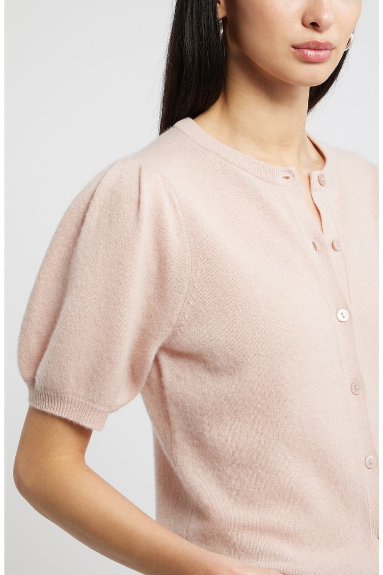Puff Sleeve Cashmere Cardigan, Alternate, color, PINK ADOBE