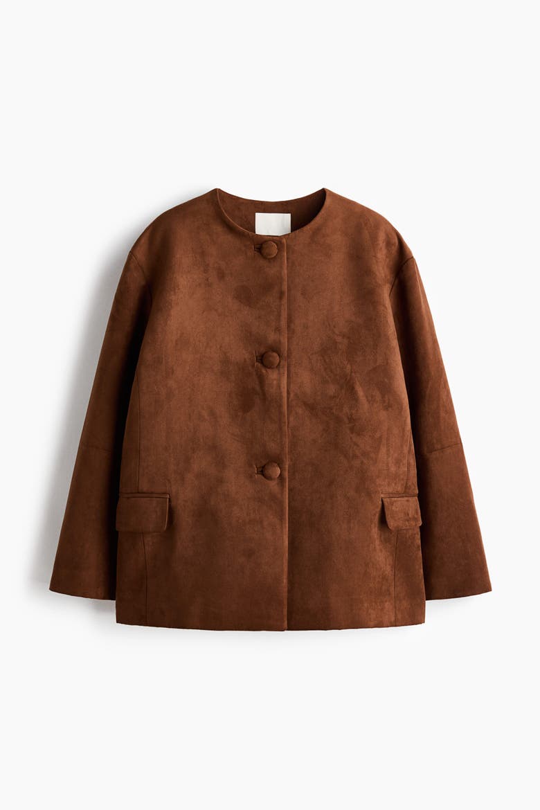 Collarless Jacket, Alternate, color, Brown