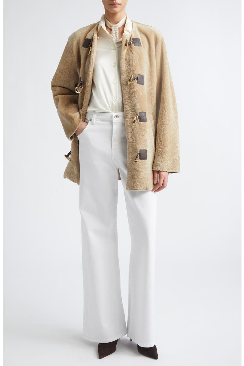 Collarless Genuine Shearling Coat, Alternate, color, SAND
