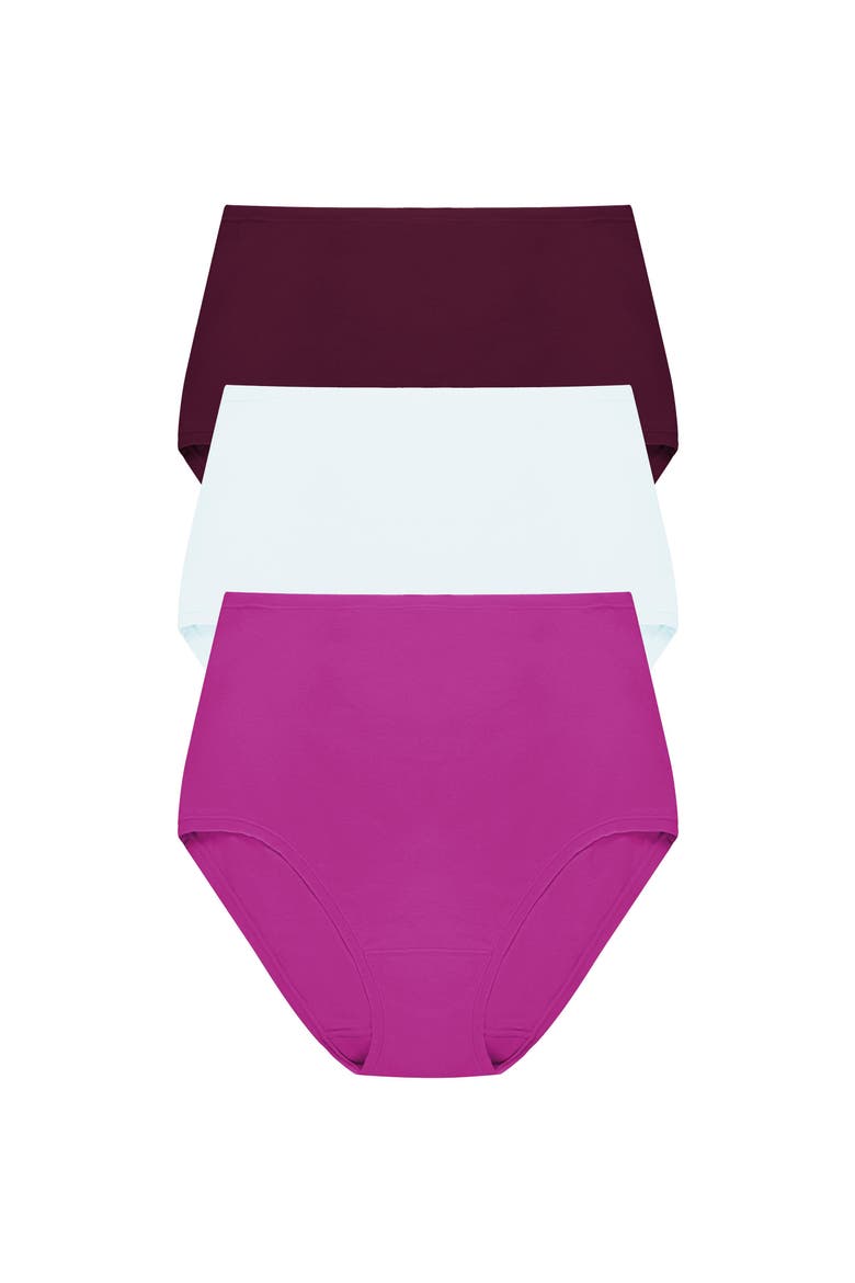 Bliss Bare Cotton High Waist Brief 3-Pack, Main, color, Pinot Noir/Sky Grn/Mad Magenta