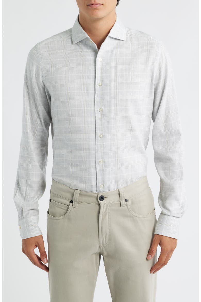 Modern Fit Glen Check Brushed Cotton & Lyocell Dress Shirt, Main, color, LIGHT GREY