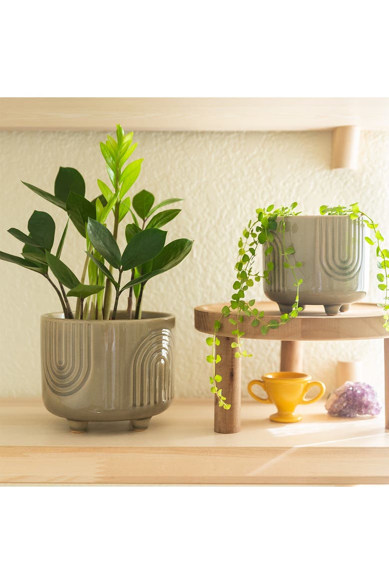 Rainbow Gray Ceramic Planters Set, Alternate, color, OLIVE GREEN