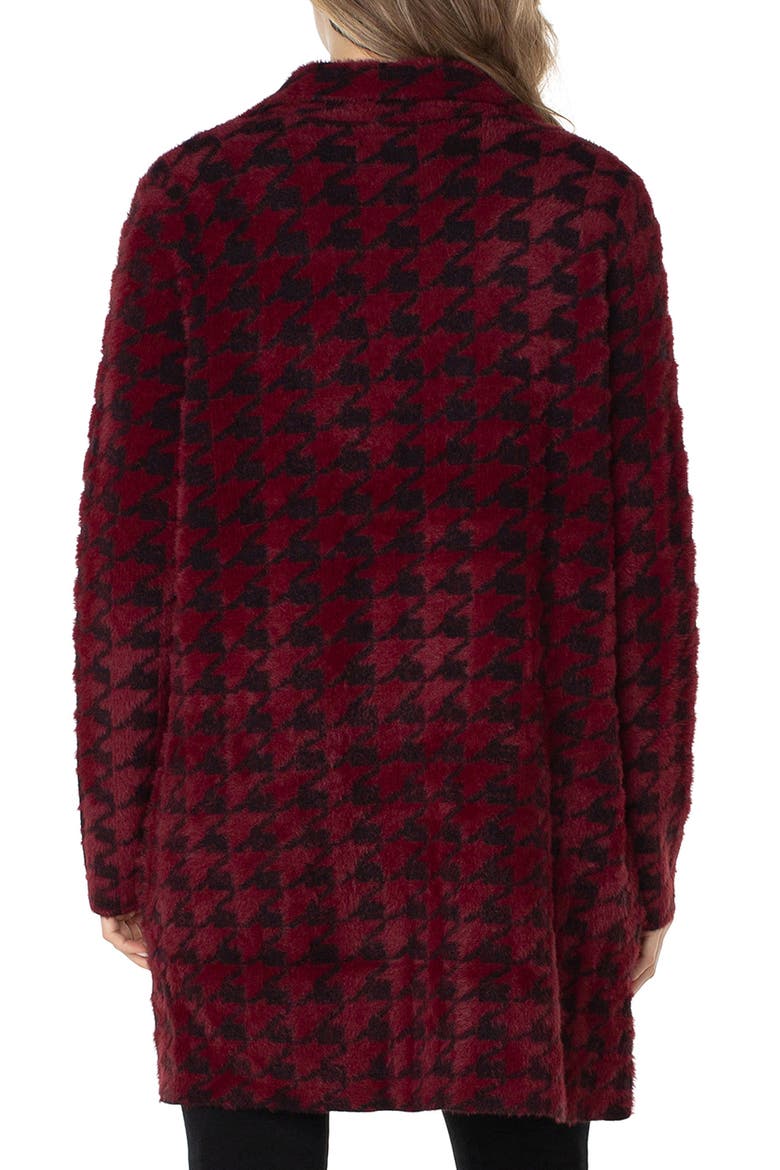 Houndstooth Open Front Sweater Coat, Alternate, color, BURGUNDY AND BLACK HOUNDSTOOTH