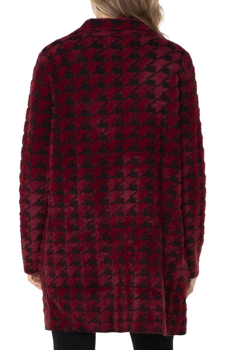 Liverpool Los Angeles Houndstooth Open Front Sweater Coat, Alternate, color, Burgundy And Black Houndstooth