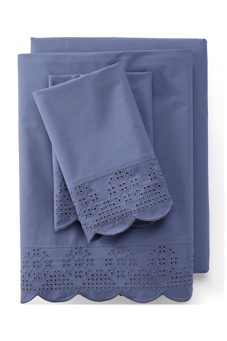 300 Thread Count Cotton Percale Eyelet Bed Sheet Set, Main, color, Dusk Indigo Sky
