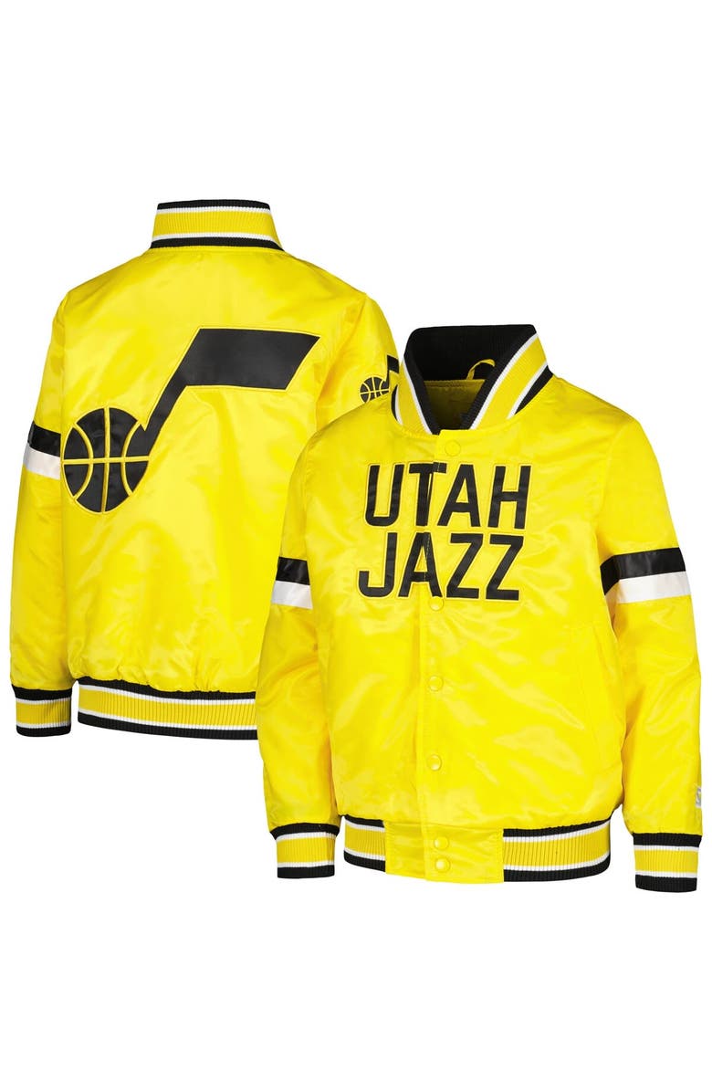 STARTER Youth Starter Yellow Utah Jazz Home Game Varsity Satin Full-Snap Jacket, Alternate, color, Yellow