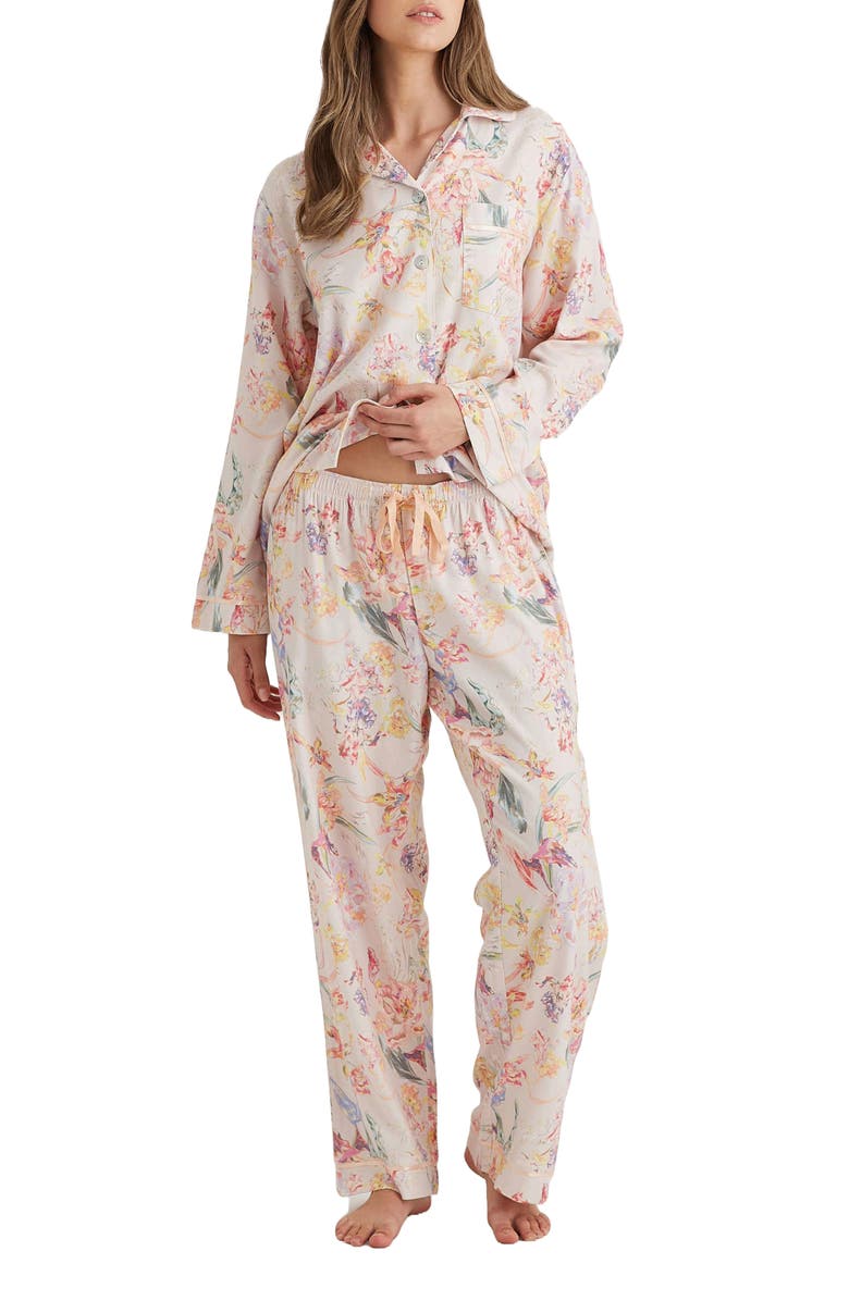 Papinelle Bailey Cozy Floral Cotton Blend Pajamas, Alternate, color, Champagne