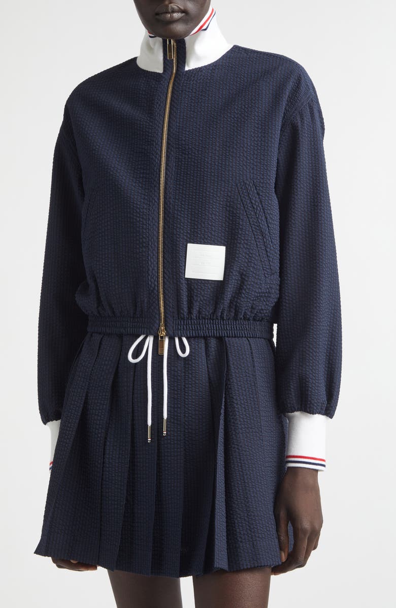 Thom Browne Wool Seersucker Track Jacket, Alternate, color, Navy