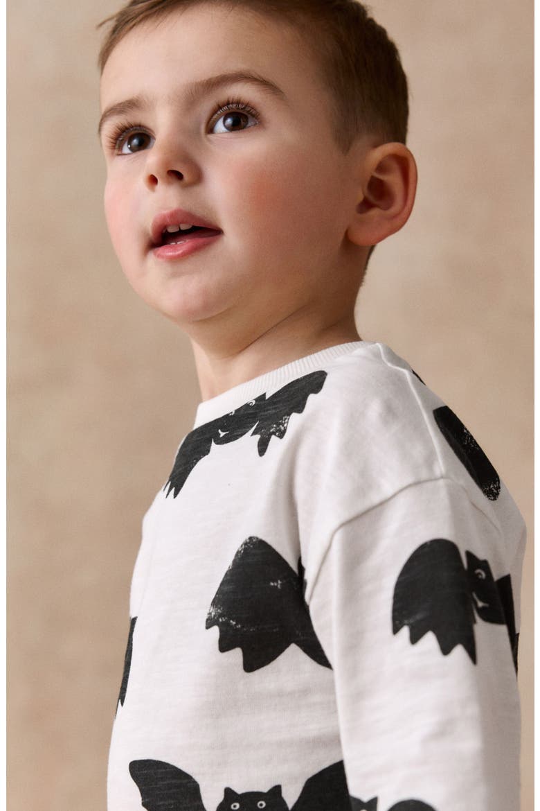Kids' Bat Print Long Sleeve Cotton T-Shirt, Alternate, color, MULTI