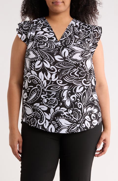 V-Neck Ruffle Sleeve Top (Plus)