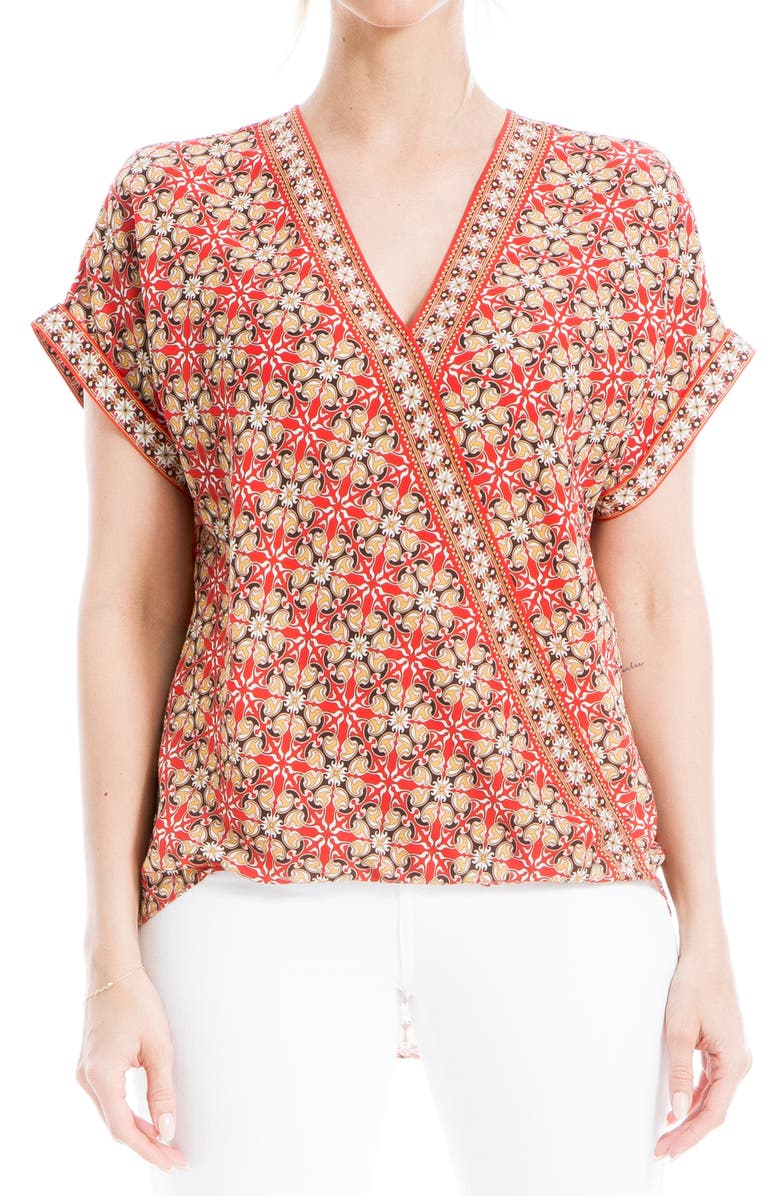 MAX STUDIO Patterned Surplice Crepe Blouse, Main, color, Fire Medallion Ribbon