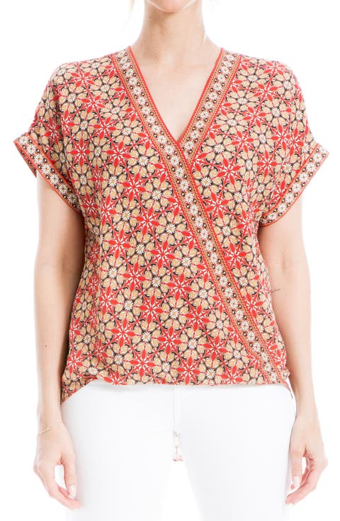Patterned Surplice Crepe Blouse