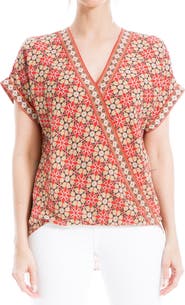 MAX STUDIO Patterned Surplice Crepe Blouse