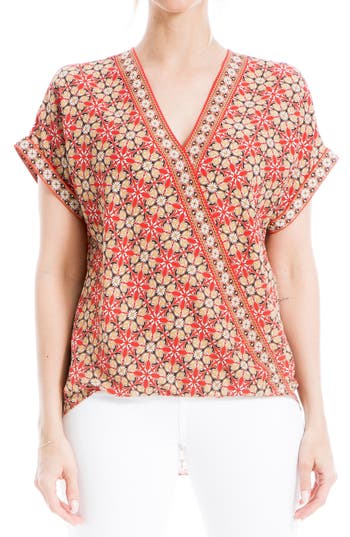 Max Studio Patterned Surplice Crepe Blouse In Pink