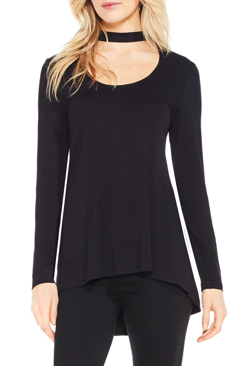 Mock Choker Neck Long-Sleeve Top, Main, color, RICH BLACK