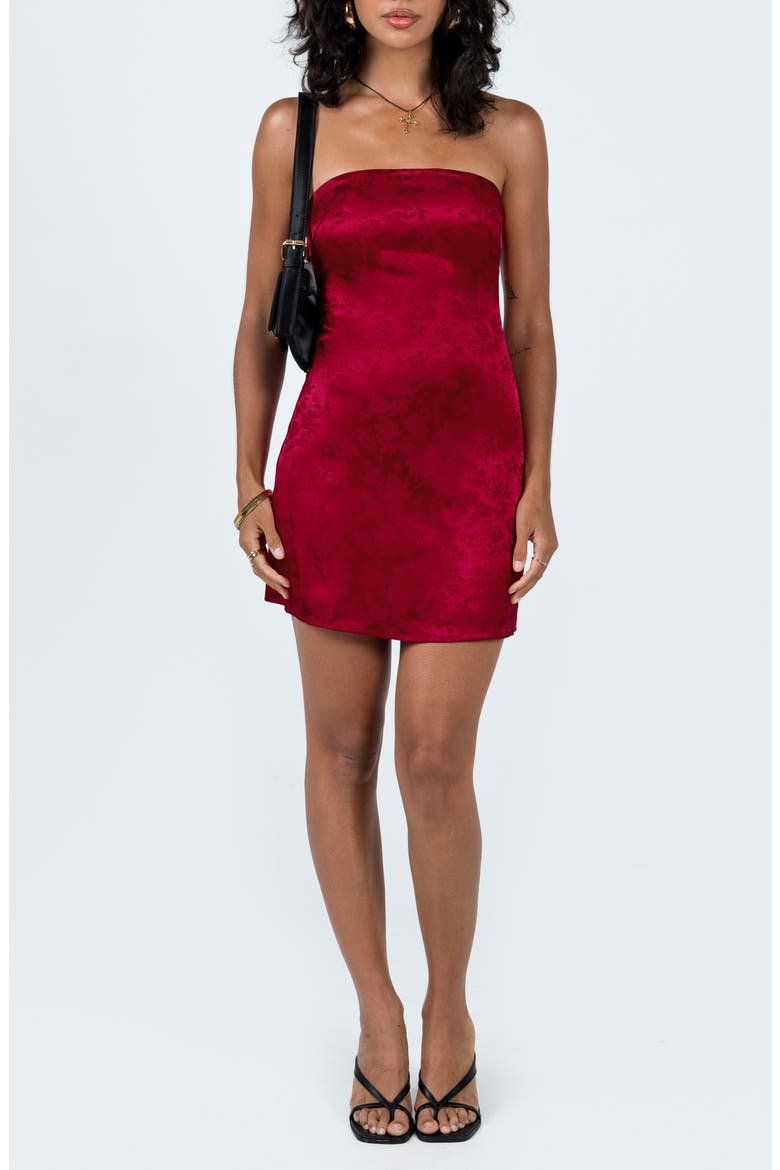 Ramie Jacquard Strapless Satin Minidress, Main, color, BURGUNDY