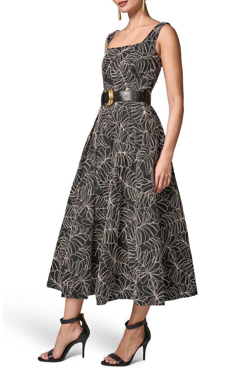Leaf Embroidery Sleeveless A-Line Dress, Alternate, color, BLACK/ LIGHT CANVAS