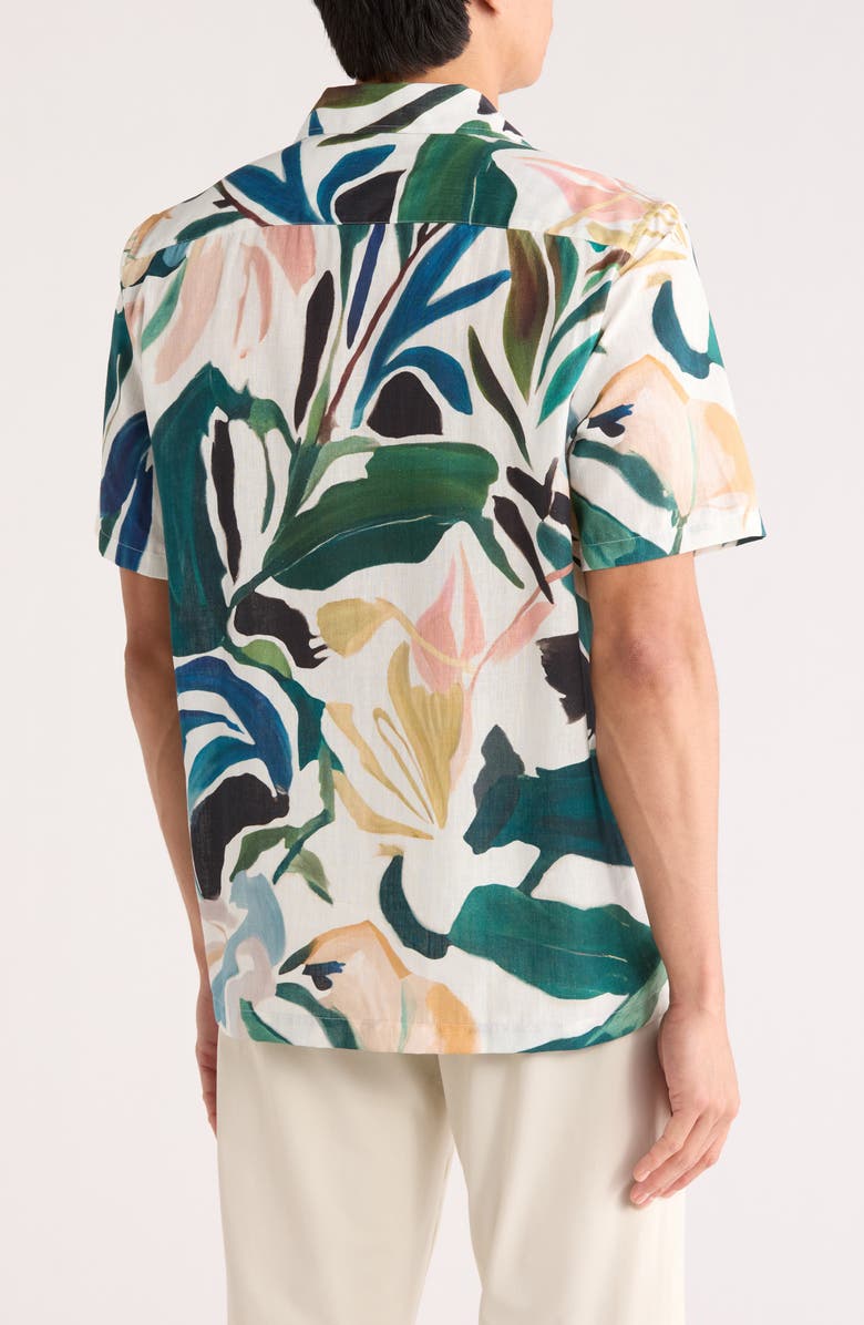 Ted Baker London Rognski Tropical Floral Short Sleeve Camp Shirt, Alternate, color, White Traditional