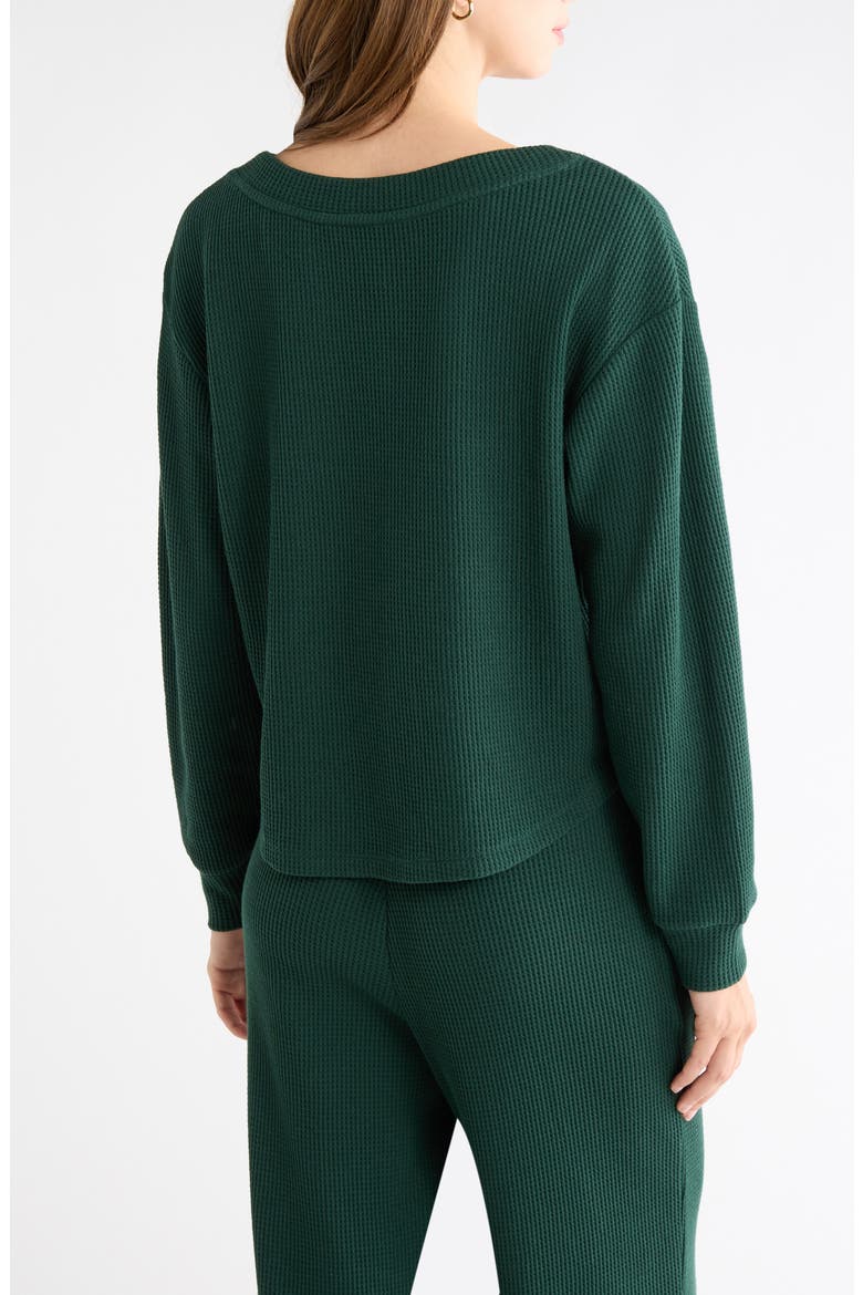 Waffle Knit V-Neck Top, Main, color, GREEN PARK