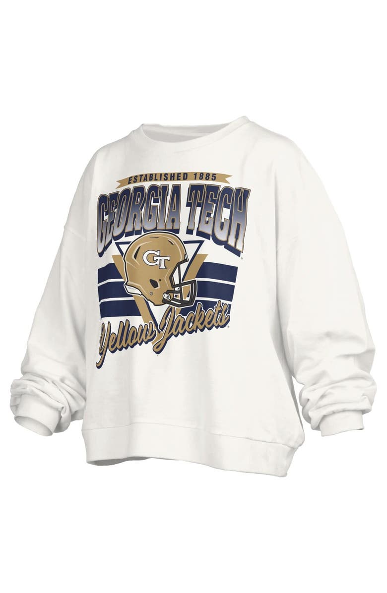 PRESSBOX Women's Pressbox White Georgia Tech Yellow Jackets Oversized Janice Retro Waist-Length Pullover Sweatshirt, Alternate, color, White