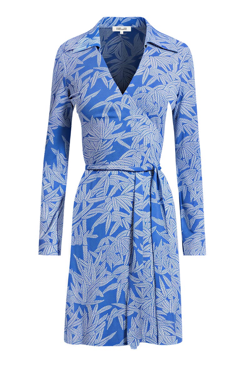 New Jeanne Leaf Print Long Sleeve Silk Wrap Dress, Alternate, color, FUJI DUSK BLUE