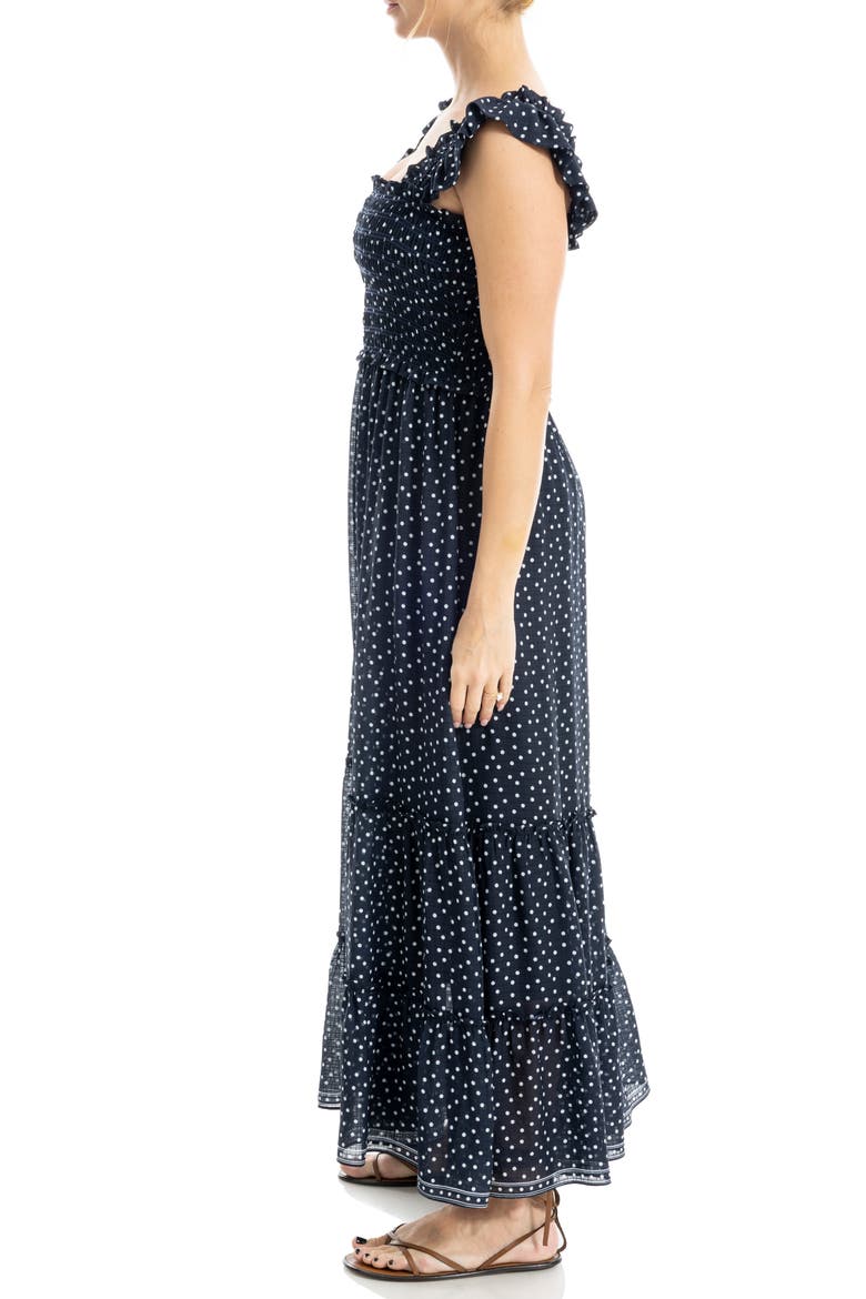 Flutter Sleeve Maxi Dress, Alternate, color, DARK NAVY DEMI SPACED DOT