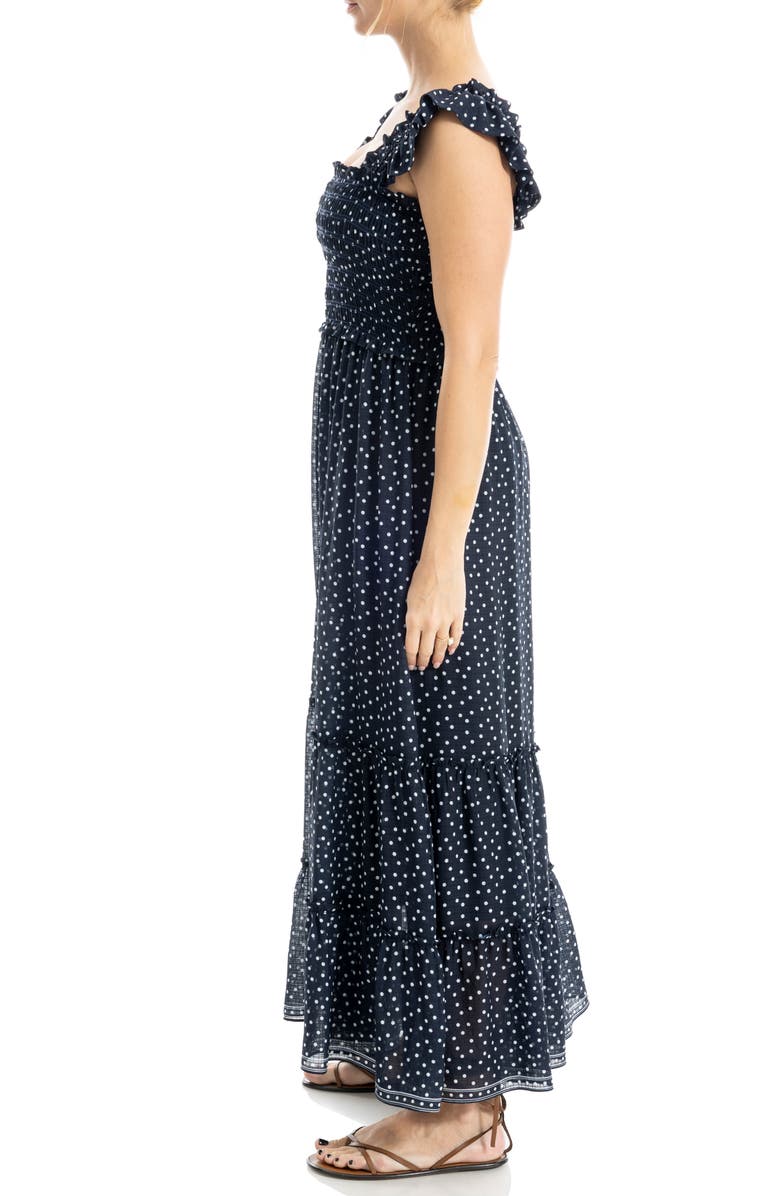 MAX STUDIO Flutter Sleeve Maxi Dress, Alternate, color, Dark Navy Demi Spaced Dot