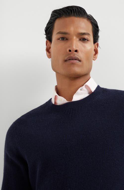 Brunello Cucinelli English Rib Knit Sweater In Navy Blue
