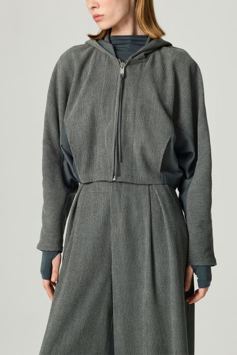 Ribbed Zip-Up Hoodie Jacket