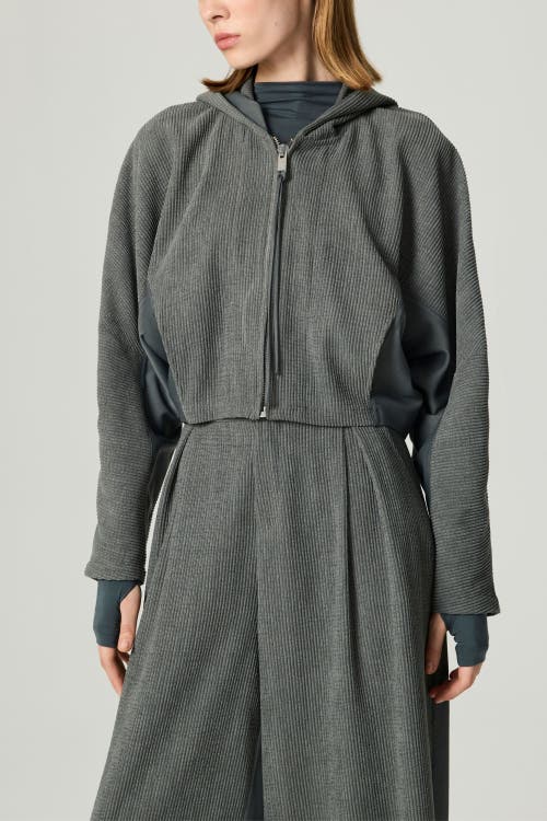 Nocturne Ribbed Zip-up Hoodie Jacket In Gray
