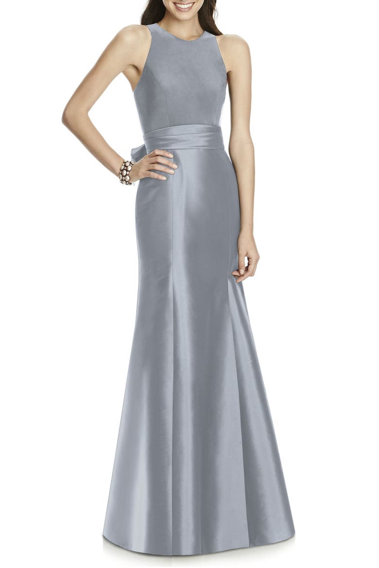 Jersey Bodice Mikado Trumpet Gown, Alternate, color, PLATINUM