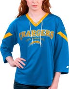 STARTER Women's Starter Powder Blue Los Angeles Chargers Rally Lace-Up 3/4 Sleeve T-Shirt