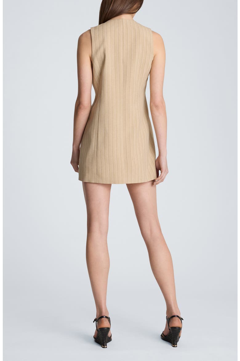 Curved Button Detail Pinstripe Minidress, Alternate, color, BISCOTTI