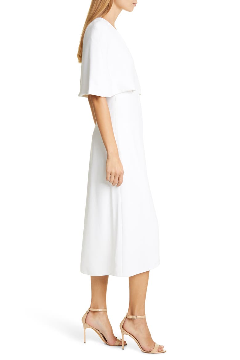 Cape Sleeve Pleat Panel Midi Dress, Alternate, color, WHITE