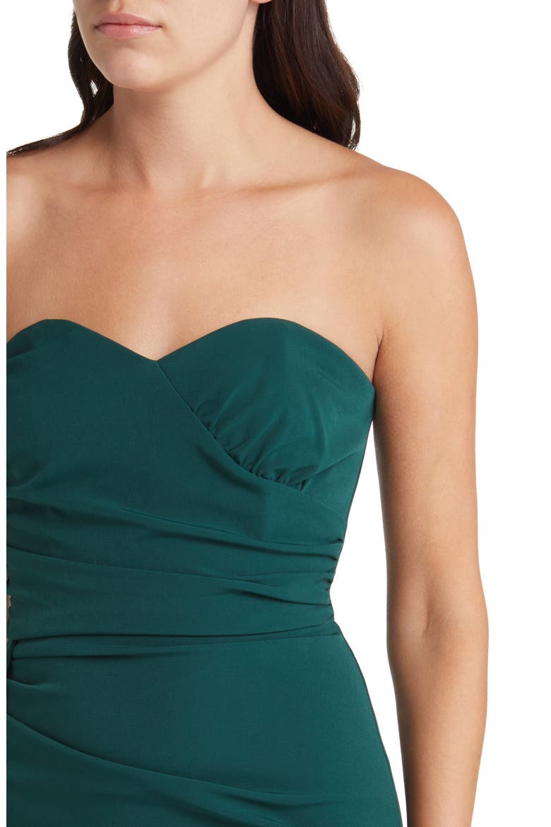 Side Drape Strapless Cocktail Dress, Alternate, color, DARK GREEN