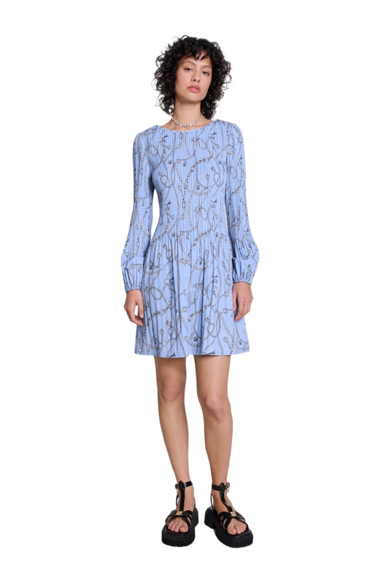 maje Patterned pleated mini dress, Main, color, 