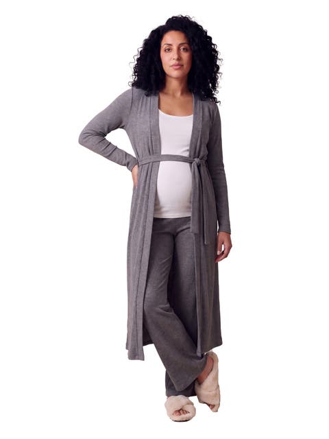 Maternity Basic Long Sleeve Tie Waist Soft Jacket and Elastic Waist Wide Leg Pant Set