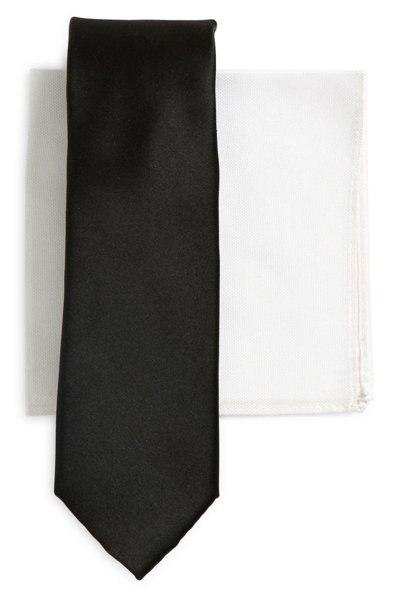Formal Silk Tie & Pocket Square Box Set, Main, color, BLACK