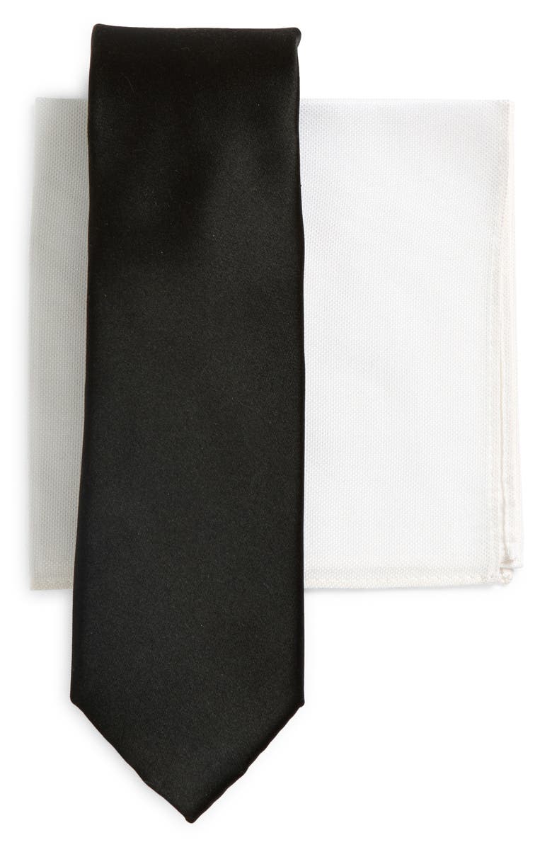Nordstrom Formal Silk Tie & Pocket Square Box Set, Main, color, Black
