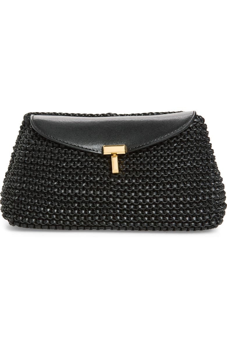 TOTEME Mini T-Lock Knit Leather Clutch, Main, color, Black