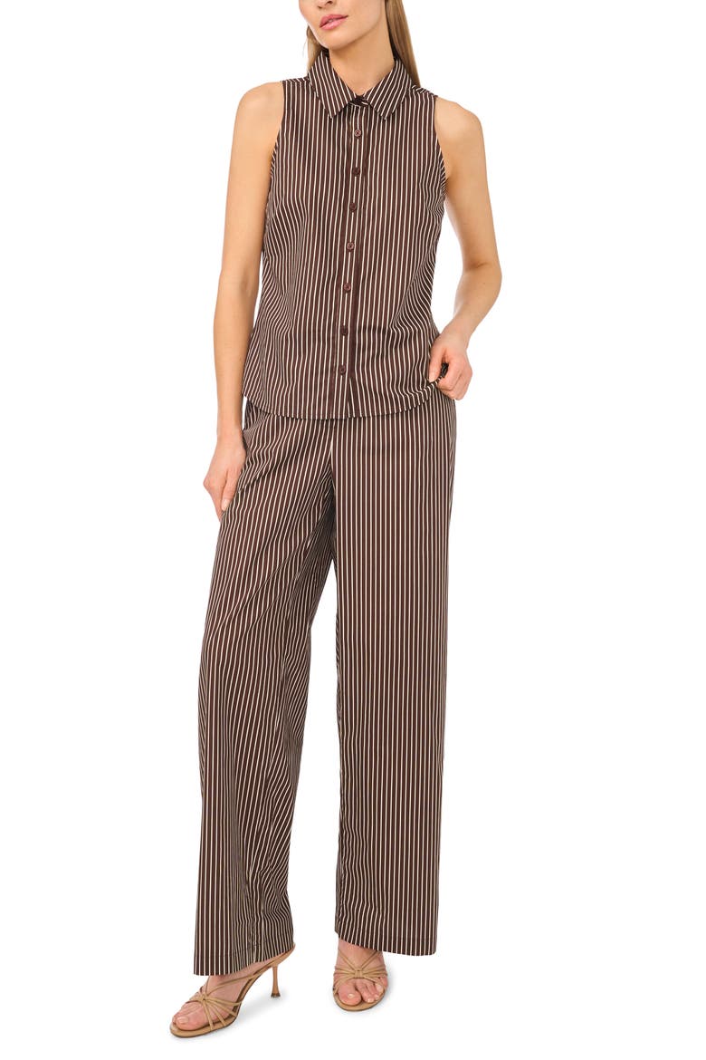 Striped Sleeveless Button-Up Shirt, Alternate, color, CHICORY COFFEE