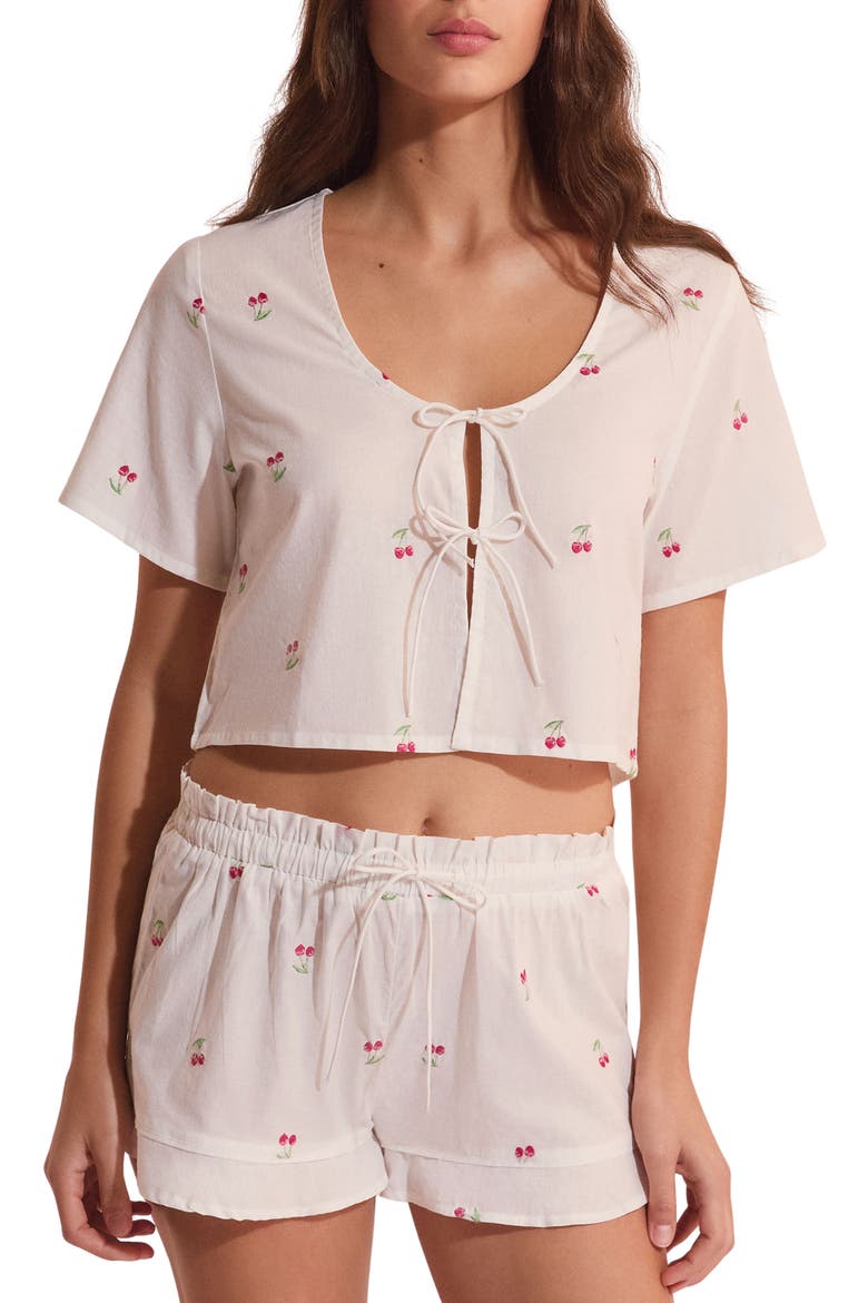 Riviere Cotton Crop Pajama Top, Main, color, ECRU